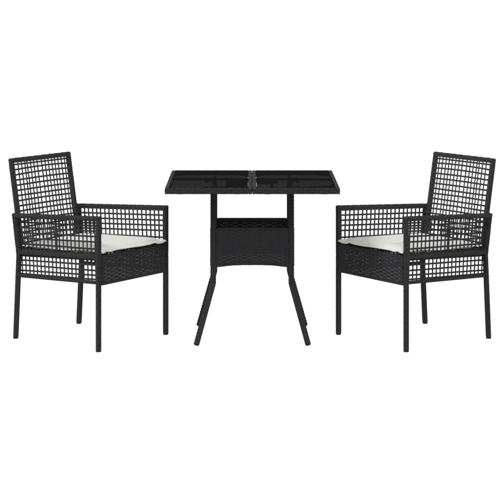 Set da Pranzo da Giardino in 3 Pezzi Rattan Nero