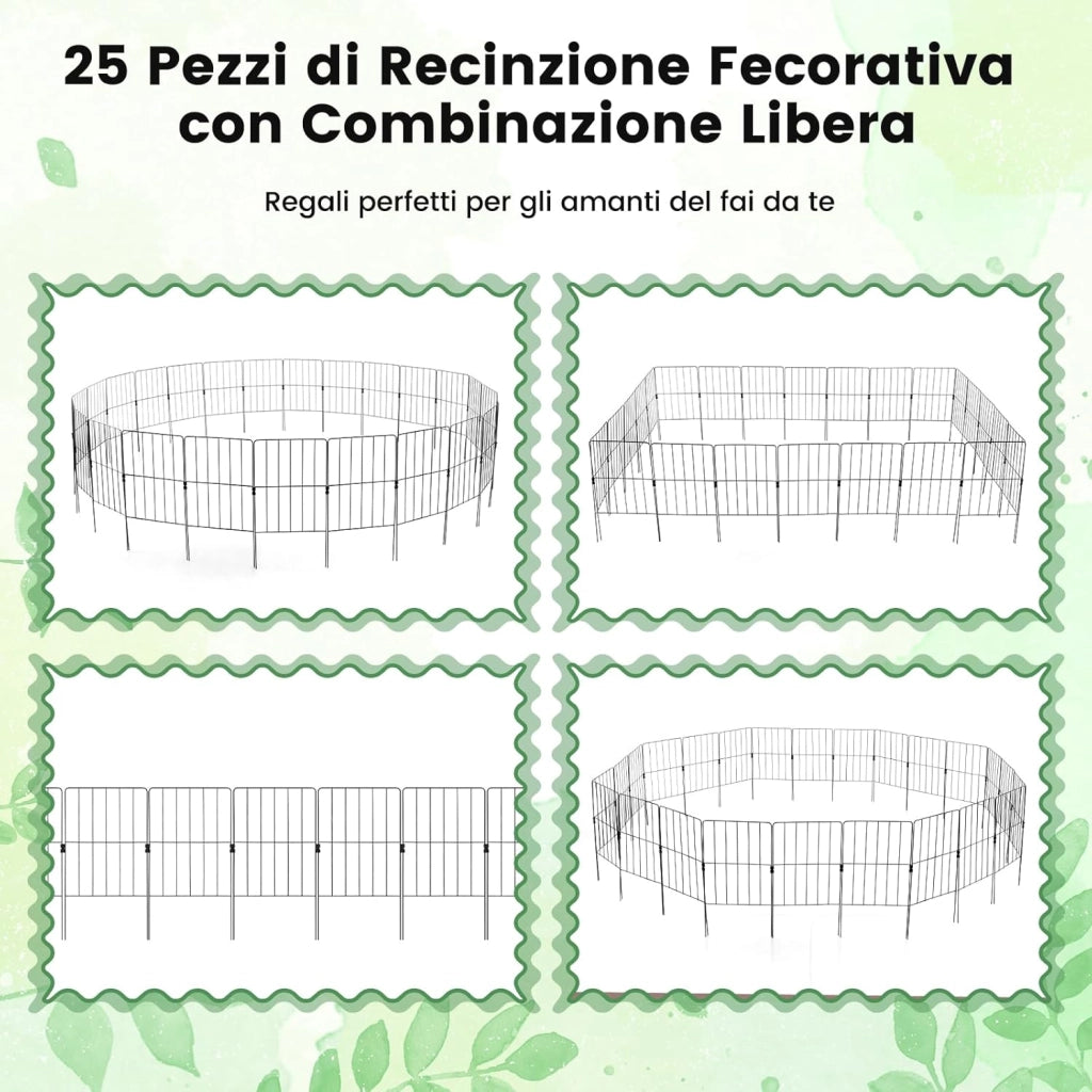 Recinzione da Giardino 33 cm (L) x 61 (A) 25/15 Pannelli, Bordure per Aiuole in Metallo Antiruggine e Robusto, Cancello da Esterno Pieghevole per Giardino, Orto ed Cortile (25)