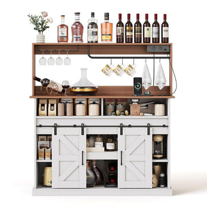 Bar ¨¤ caf¨¦ rustico con porta-bicchieri e prese elettriche - Xylo - 120 cm