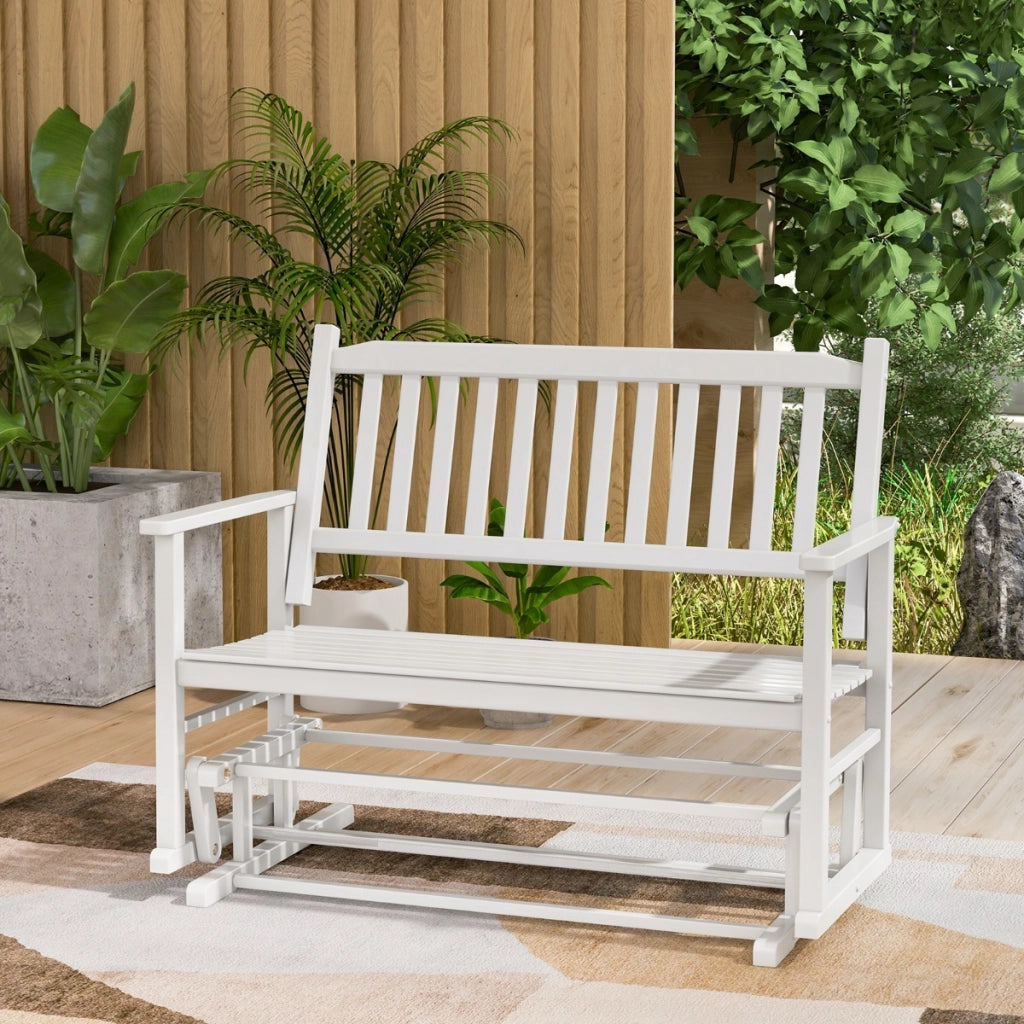 Sedie da patio glider loveseat con delicato movimento oscillante telaio in legno massello, Panca a dondolo Bianco