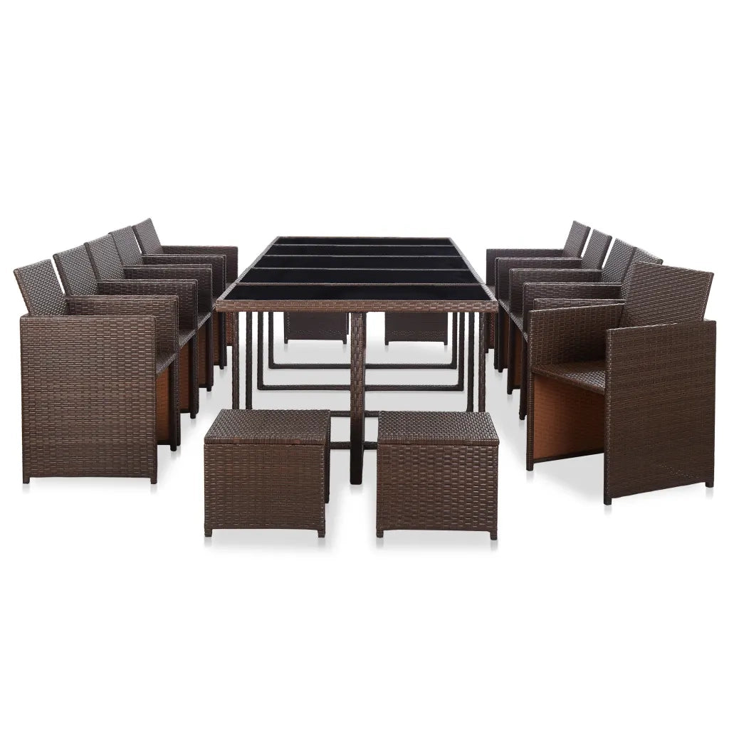 Set da Pranzo da Giardino 15 pz con Cuscini Polyrattan Marrone cod mxl 38882