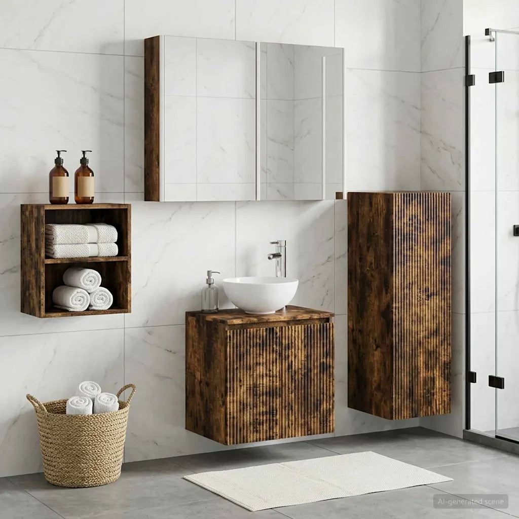 Set di mobili per il bagno 4 pcs Rovere Fumo 3407427