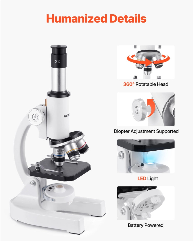 Microscopio monoculare composto 40X-2000X xsp-01A in lega di alluminio con luce LED e supporto per smartphone per laboratorio scuola