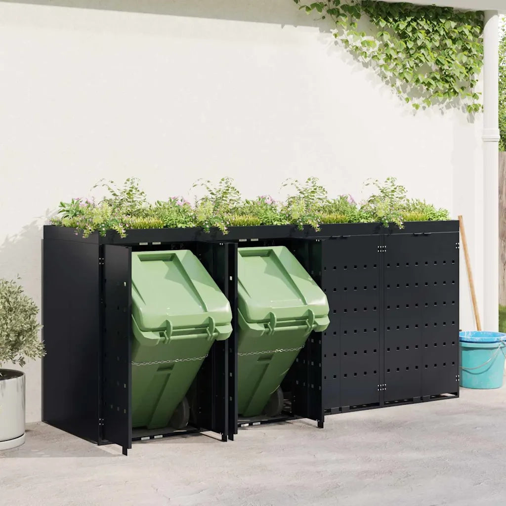 Contenitore per Rifiuti per 4 Bidoni Nero 272 x 77,5 x 121,5 cm