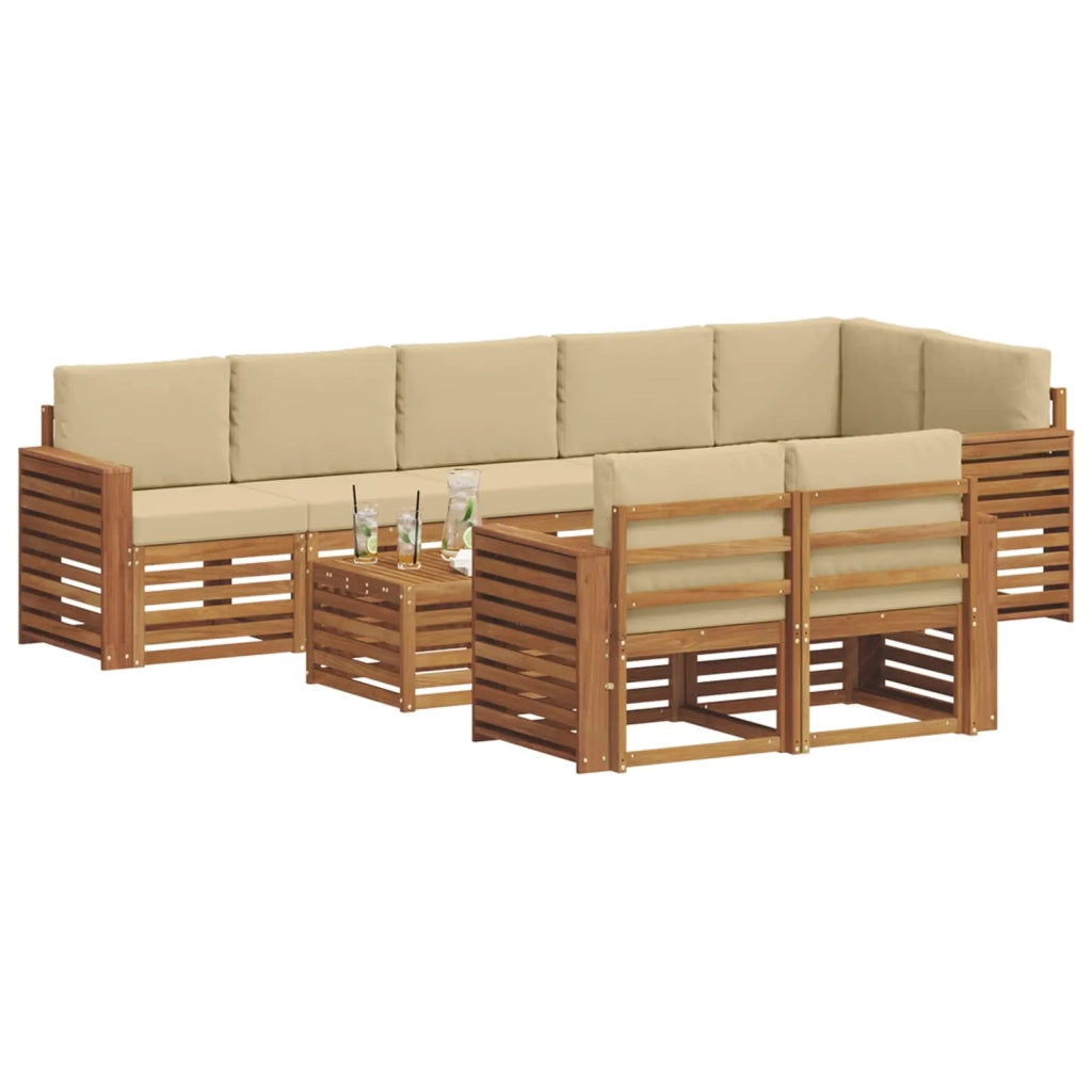 Set di divani da esterno 9 pz Naturale e Beige Poliestere 3375058