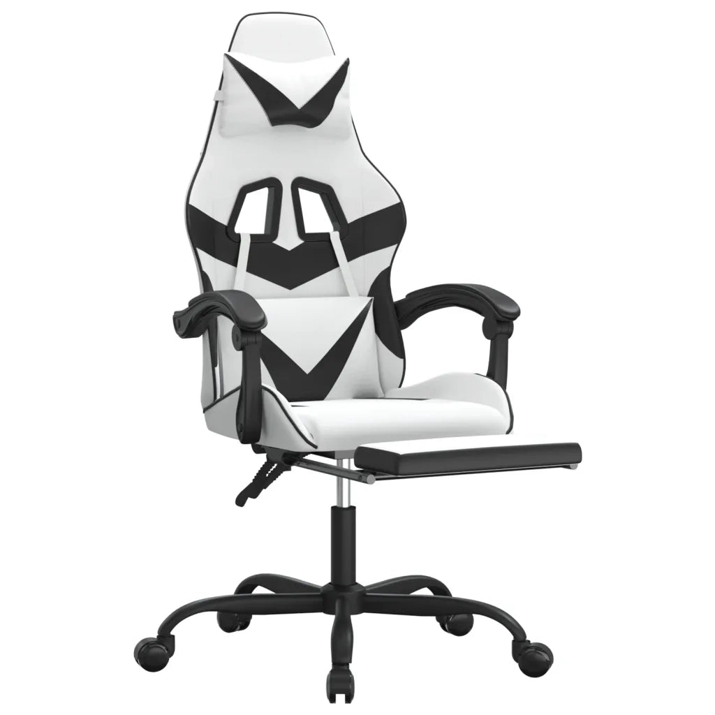 Sedia da Gaming con Poggiapiedi Bianco e Nero in Similpelle 3143864