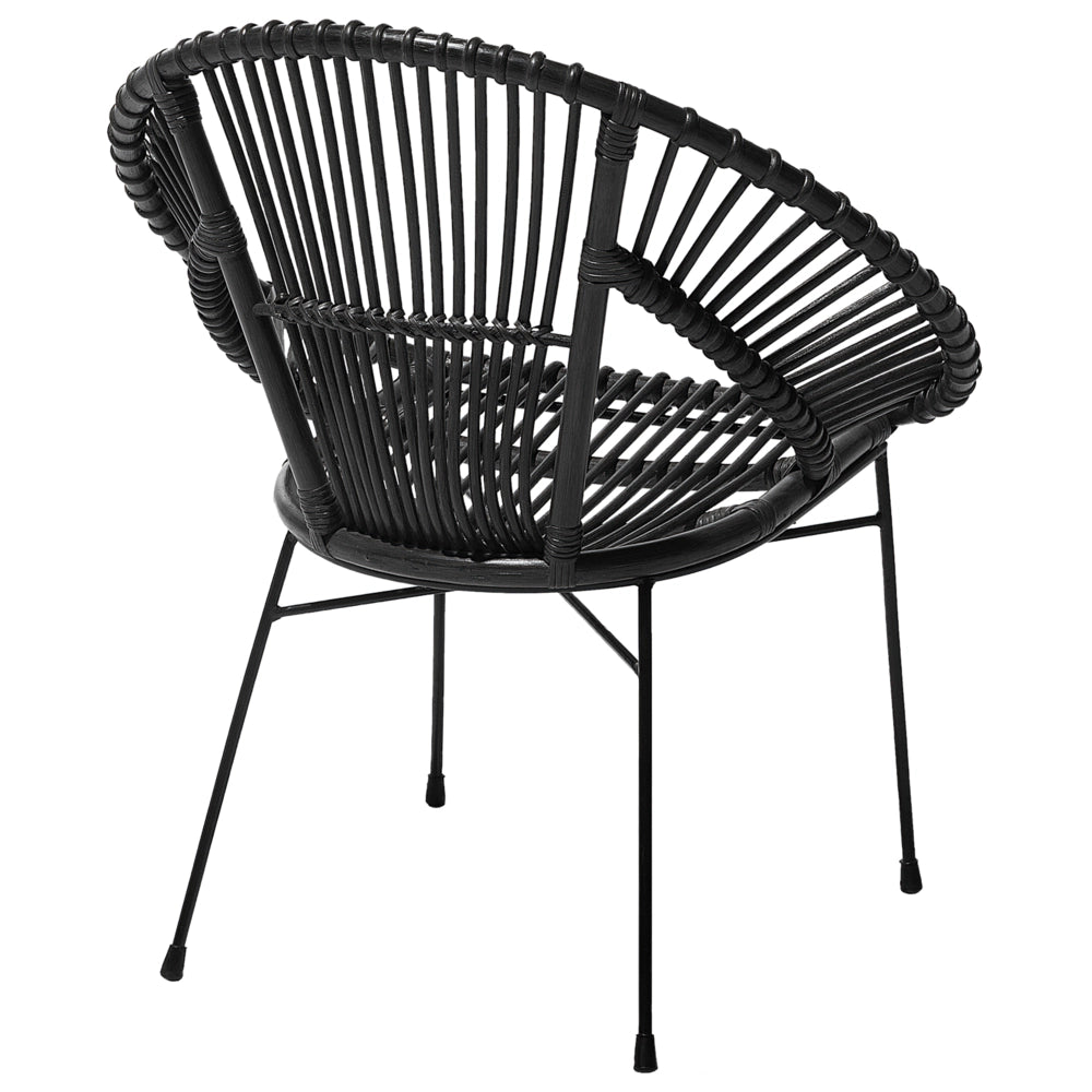 Poltrona Rattan Vimini Nero Gambe in Metallo Nero Papasan Soggiorno Sala da Pranzo