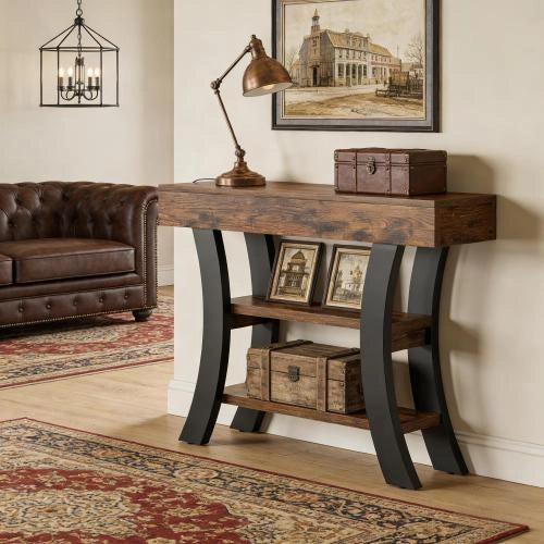 Consolle curva con tre ripiani in MDF e metallo per ingresso soggiorno e corridoio nera 105 × 30 × 80 cm