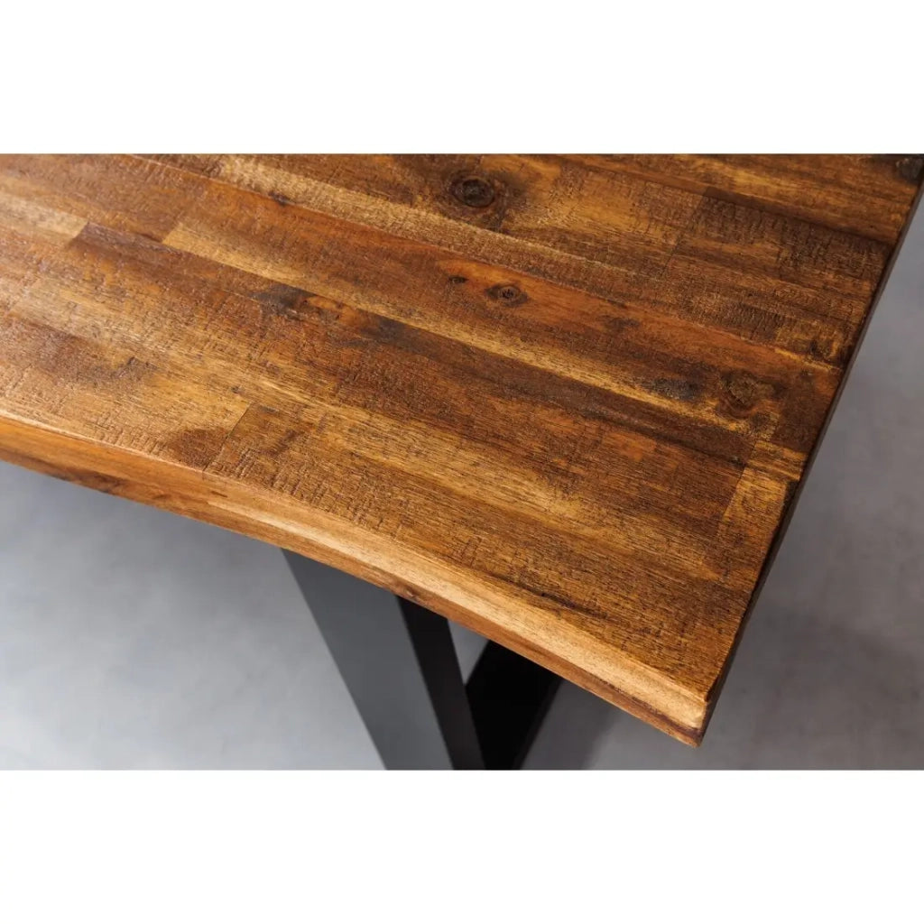 Tavolo da pranzo NALKO 160 cm – Piano in legno di acacia oliato e struttura in metallo nero – Stile industriale e naturale