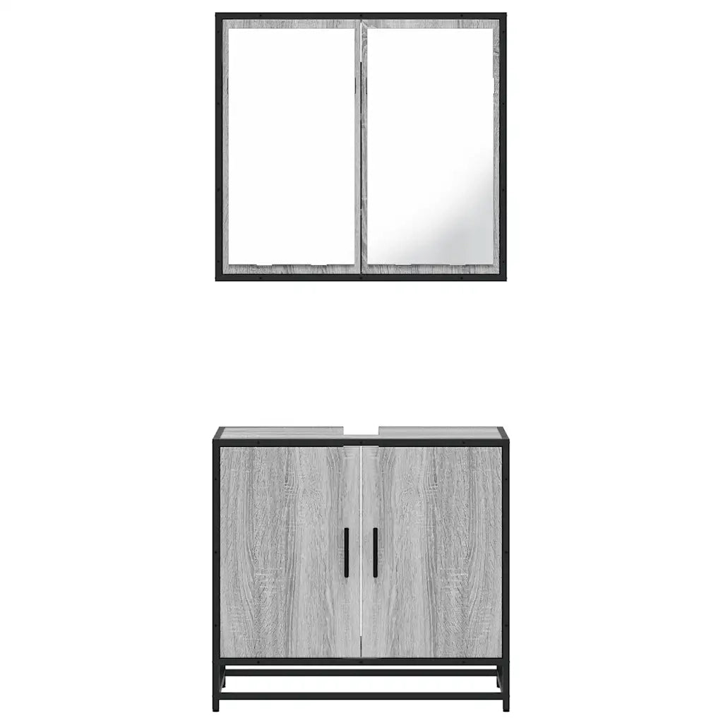 Set Mobili da Bagno 2 pz Grigio Sonoma in Legno Multistrato