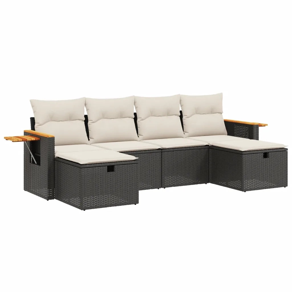 Set Divano da Giardino 6 pz con Cuscini Nero in Polyrattan 3265557