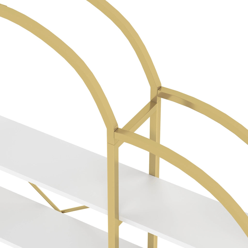 Scaffale da terra 170 x 26 x 190 cm in MDF e metallo, 5 ripiani, colore oro e bianco, design a nuvola