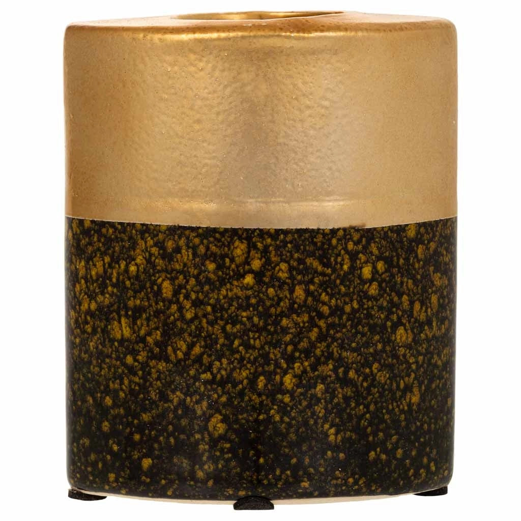Portacandele in ceramica dorata 10,5x6,5x12,5h