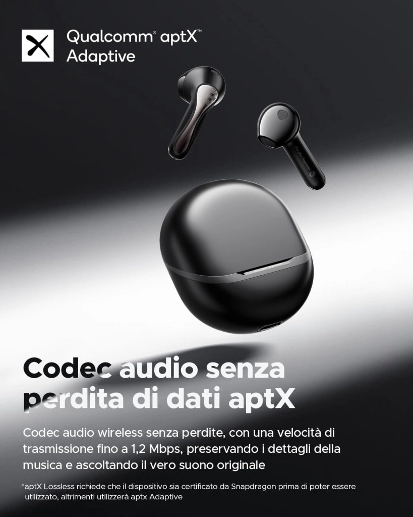 Air5 Cuffie Wireless In-Ear Bluetooth 5.4, aptX Lossless, 13mm Driver Bio-Diaframma, 6 Microfoni, 30 Ore di Autonomia, Controllo App, Impermeabile IPX5