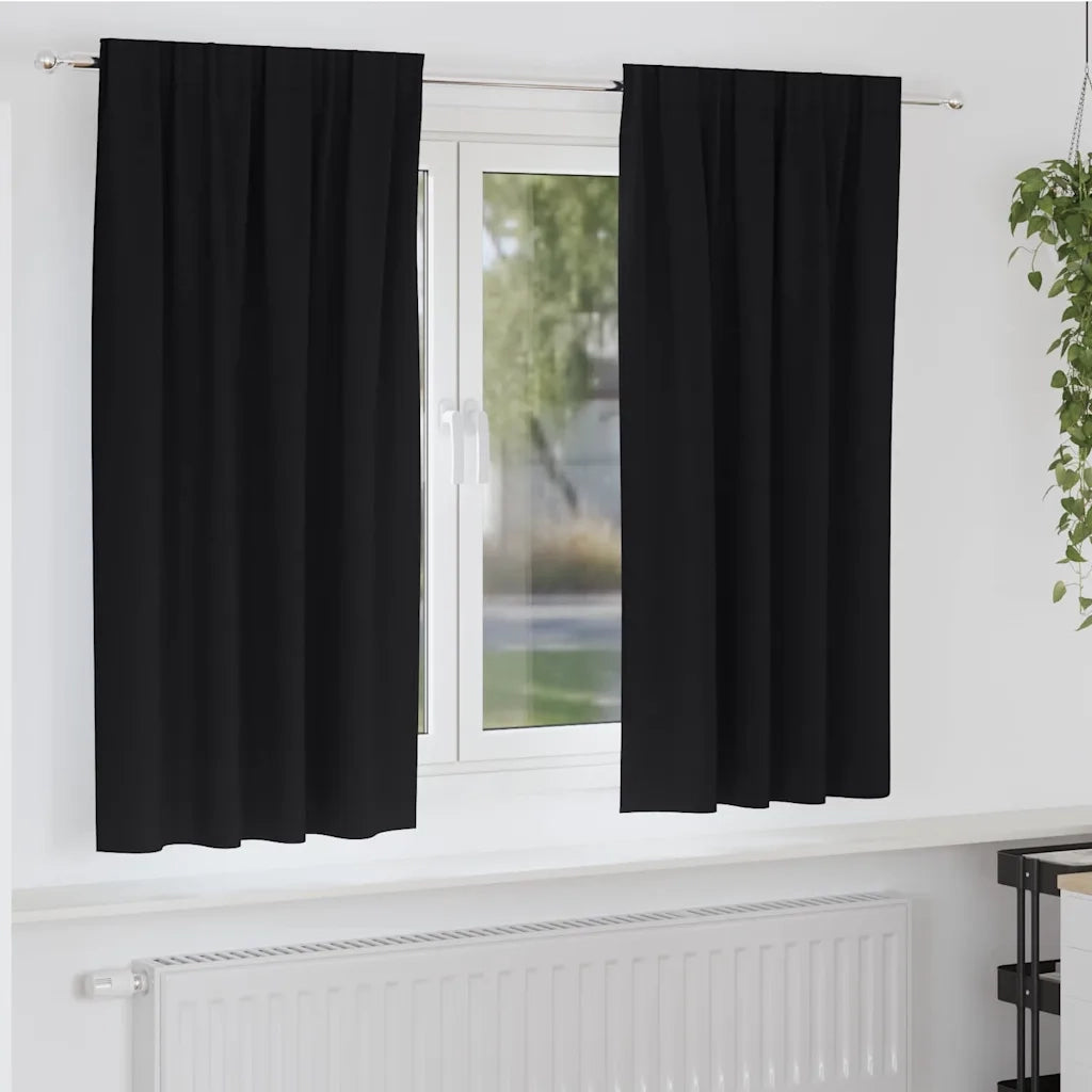 Tende Blackout con Anelli 2 pcs Nero 175 x 140 cm Poliestere 4107429