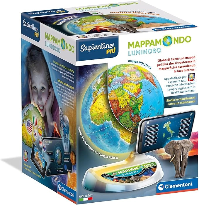Sapientino Piu - Mappamondo Luminoso, Gioco Educativo per Bambini , Globo Educativo 22cm con App Dedicata in Realta Aume