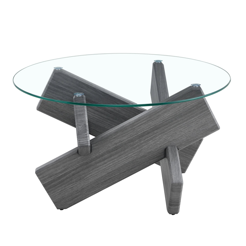 Tavolino da salotto rotondo - Zephmum- 79cm diametro- MDF + vetro- Multi-colore