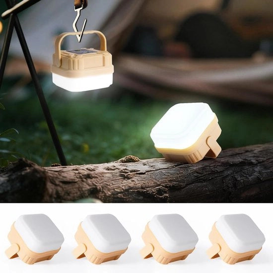 4 pezzi di Lanterna da Campeggio LED Rinnovabile – 300LM – 3 Posizioni – IP53 Impermeabile – per Esterno & Emergenze