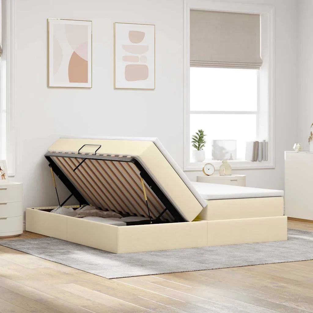 Letto con contenitore e materasso Crema 180 x 200 cm Poliestere