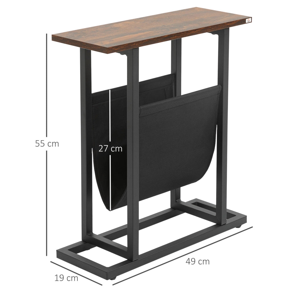 Tavolino 49 x 19 x 55 cm marrone scuro e nero con tasca portaoggetti