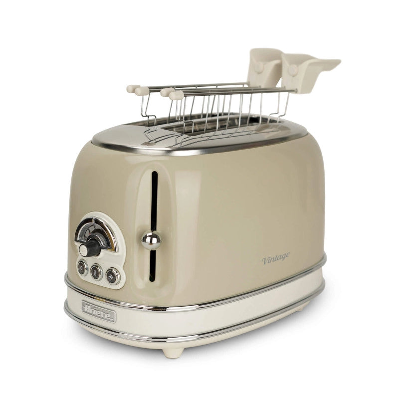 Tostapane Vintage 2 Fette - Con Pinze, 6 Livelli di Tostatura - Acciaio Inox - Beige