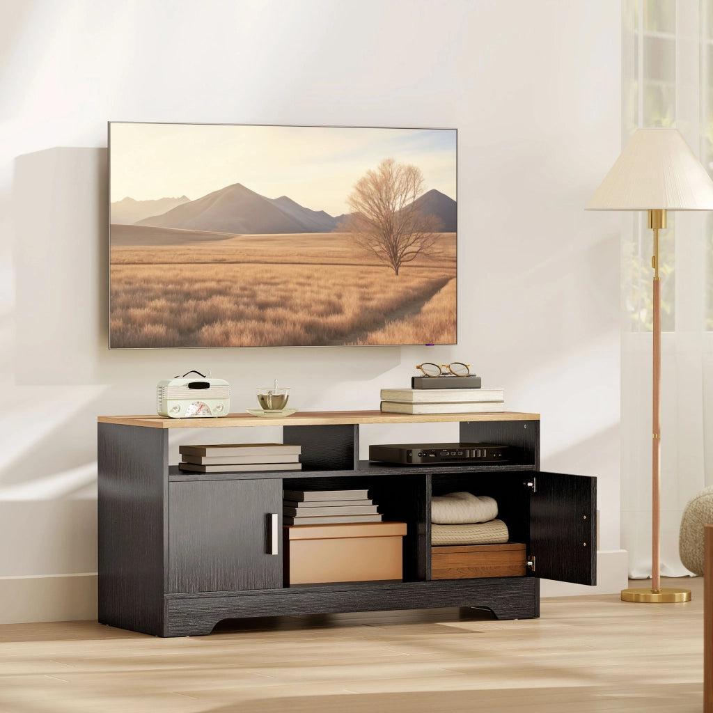 Mobile TV in legno con 2 nicchie e 2 ante ¨C zephmum ¨C effetto legno nero 105x40x52 cm