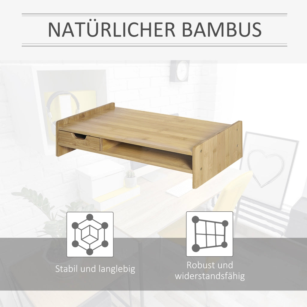 Supporto Monitor con Cassetto Alzaschermo ¨C Zephmum ¨C Naturale 49x25x11cm