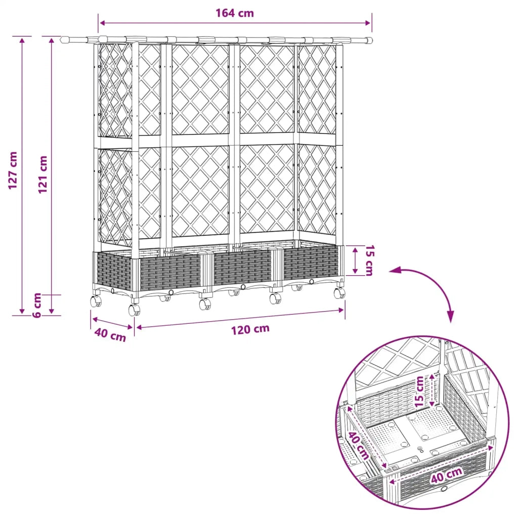 Letto Rialzato con Griglia e Tetto Marrone 164 x 40 x 127 cm PP 3423120