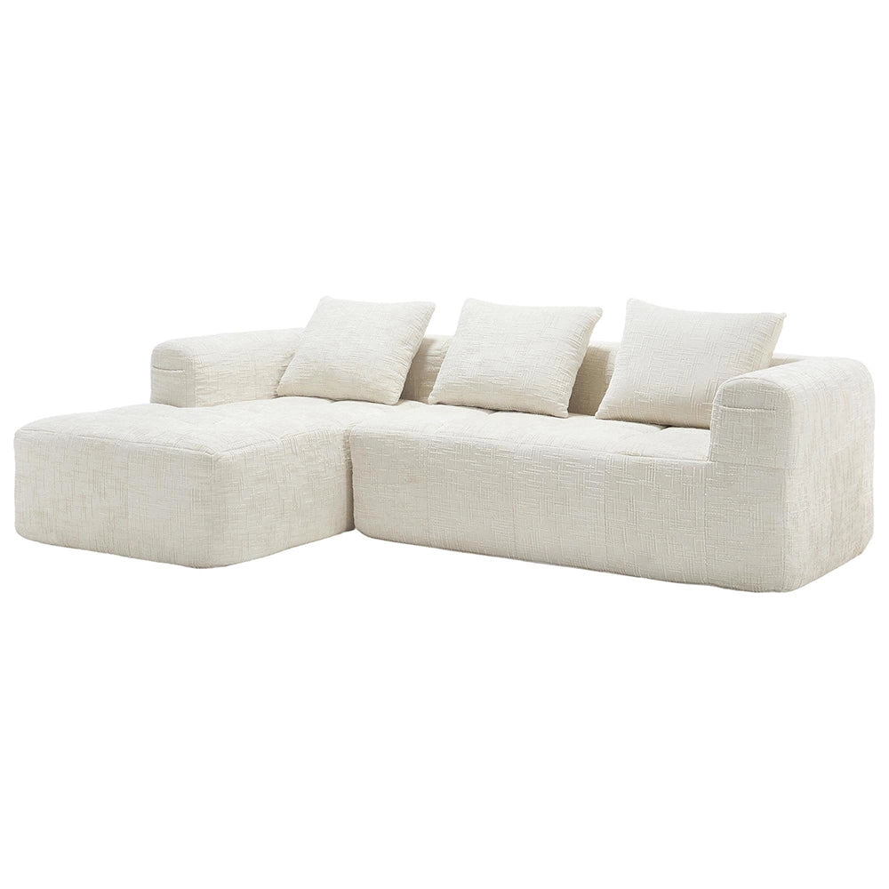 Divano modulare angolare - Xylo - 3 posti in L, chenille, beige, con pouf