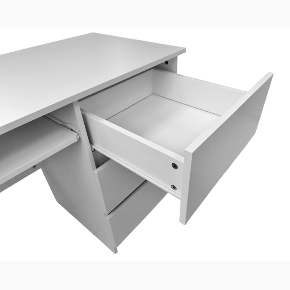 Scrivania in Legno Bianca 120x50x75H cm con 3 Cassetti + Ripiano estraibile