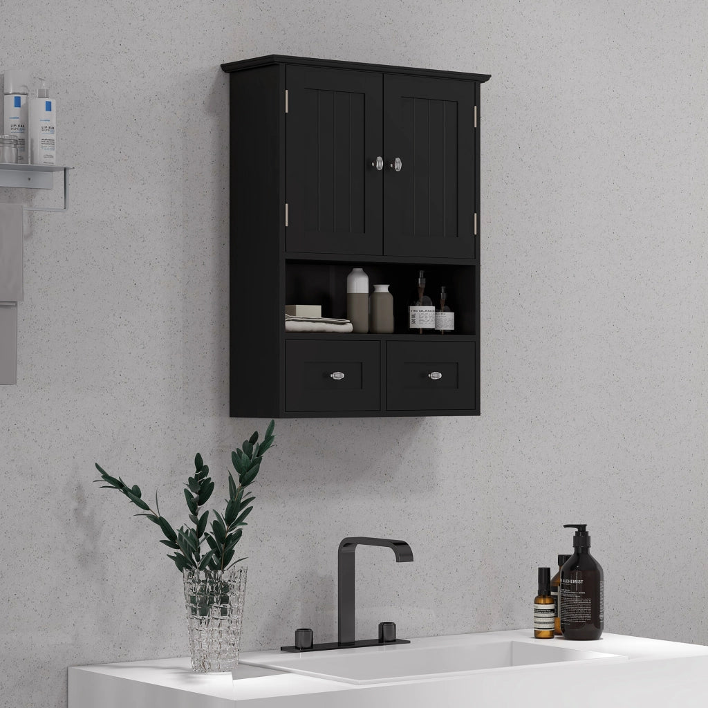 Armadietto Bagno Sospeso con 2 Ante e 2 Cassetti ¨C Zephmum ¨C Nero 50.8x17.8x66 cm