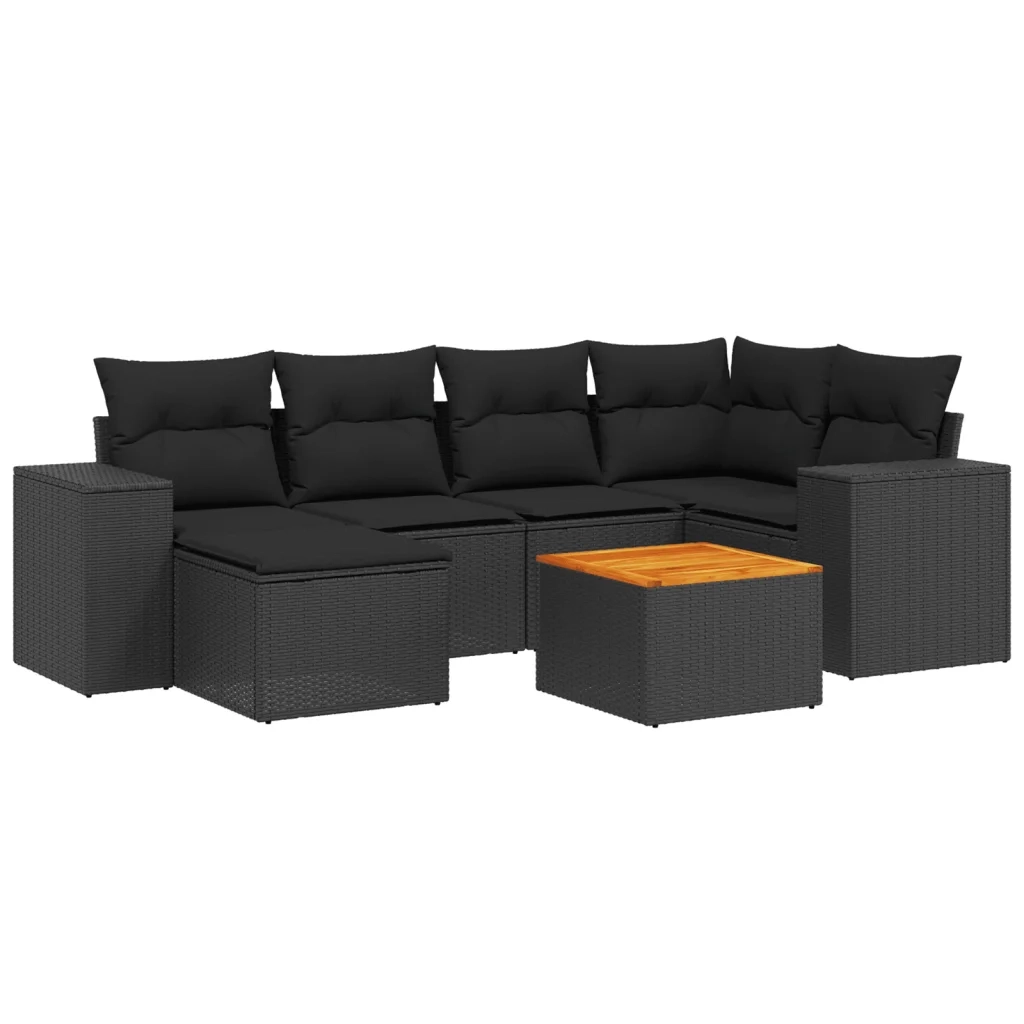 Set Divani da Giardino con Cuscini 7pz Nero Polyrattancod mxl 114515