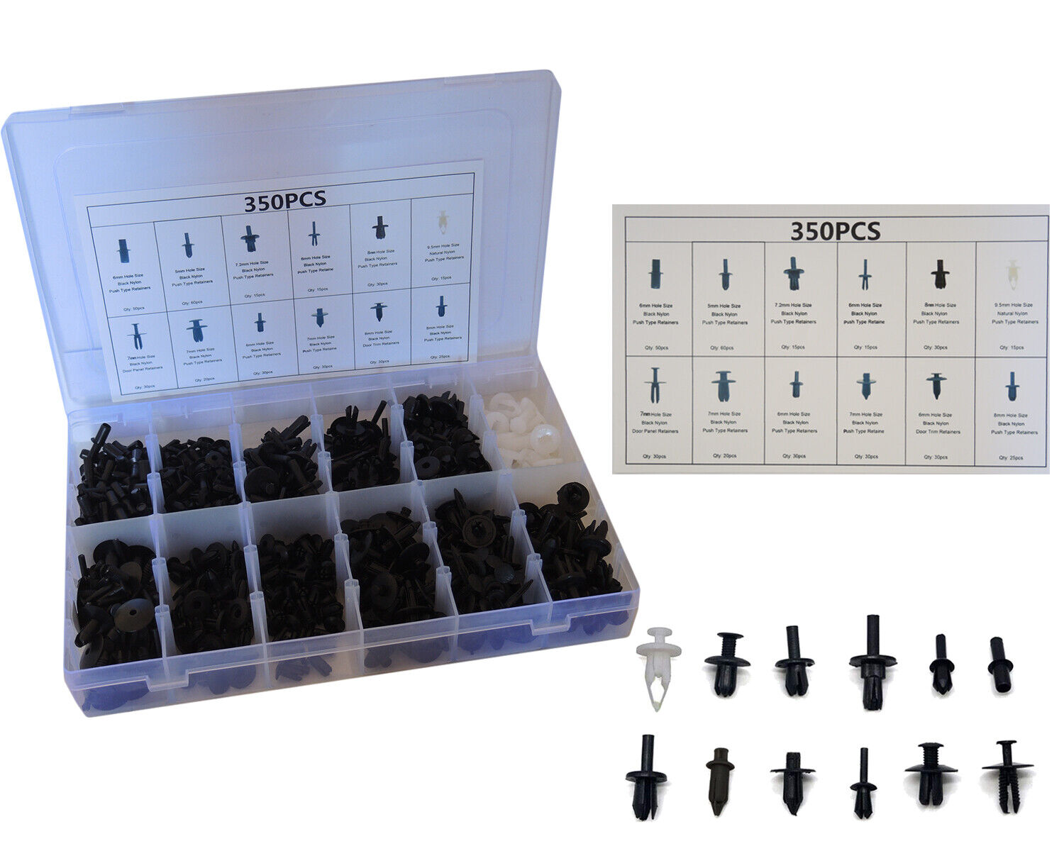 350PZ PLASTICA TRIM CLIP RIVETTI CLIP KIT Fermi Spinta Auto Bagagliaio Paraurti