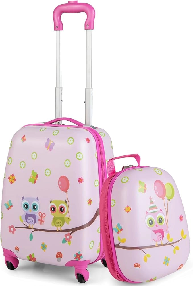 Set di Valigia per Bambini, 16" Valigia+ 12" Zaino, 2 Pezzi, con Ruote Girevoli a 360° e Maniglia Retrattile, Ideale per Viaggiare in Modo Comodo e Divertente (Modello 8)