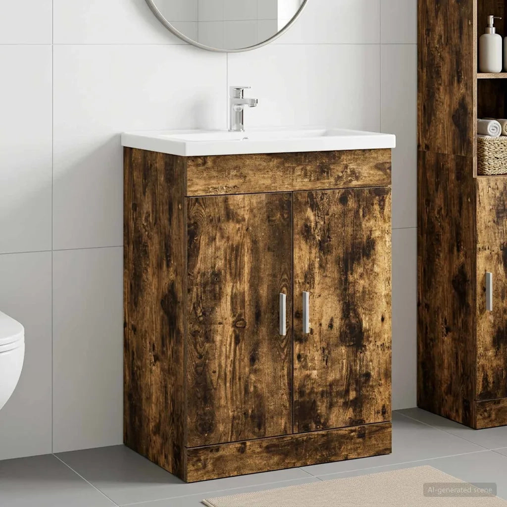 Mobiletto da Bagno Sotto Lavabo Rovere Fumo 56 x 37,5 x 81 cm 890684