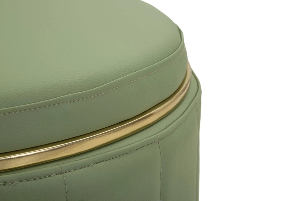 Puff con Contenitore London Verde Ø46,5x44 cm in Pino e MDF e Spugna e Metallo e PU