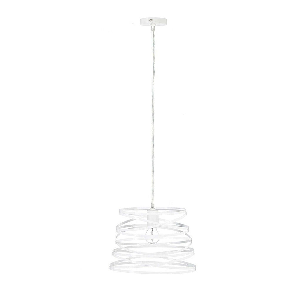 Trade Shop - Lampadario A Sospensione Moderno Paralume Metallo A Vortice Traforato Bianco A08 -