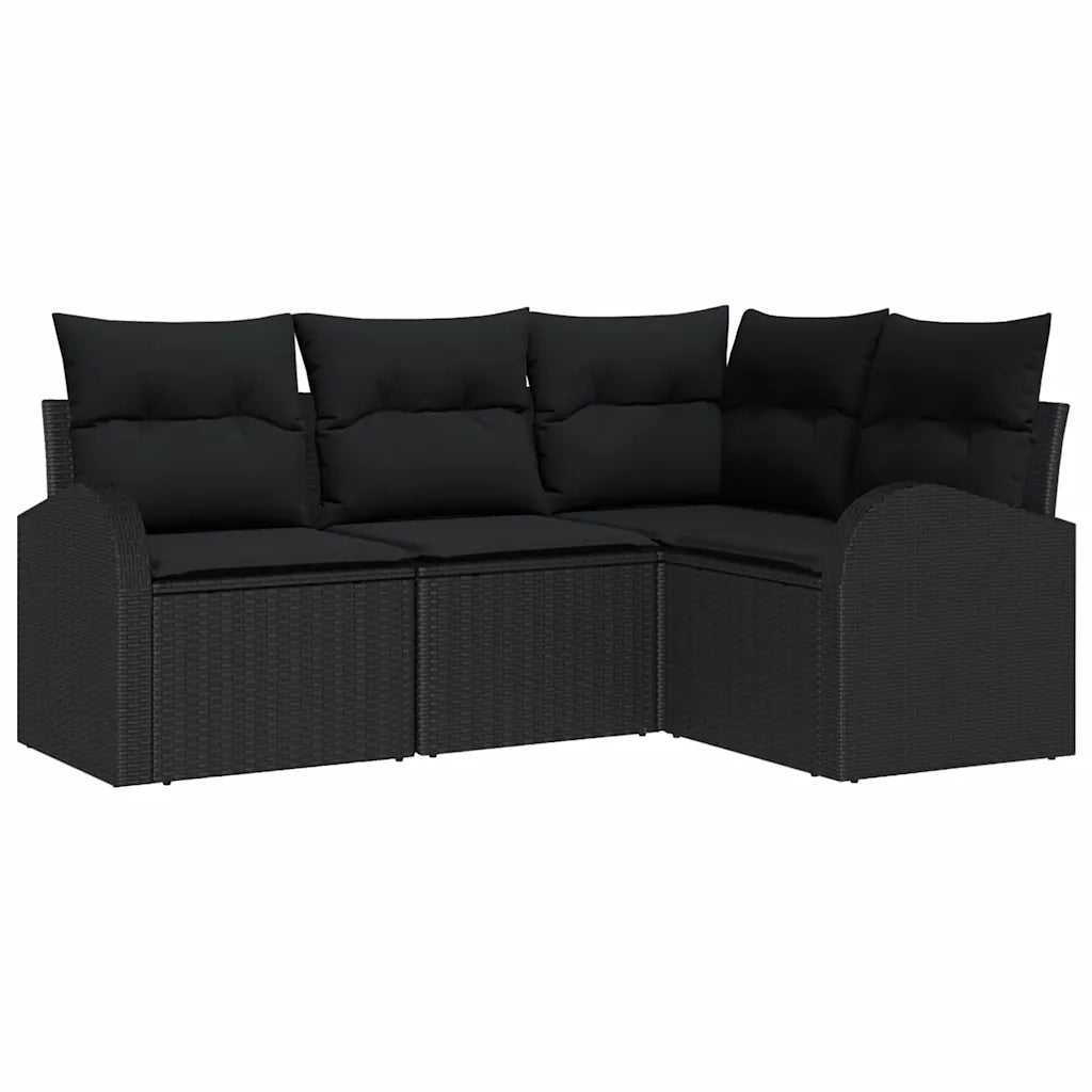 Set Divano da Giardino con cuscino 4 pcs Nero polyrattan