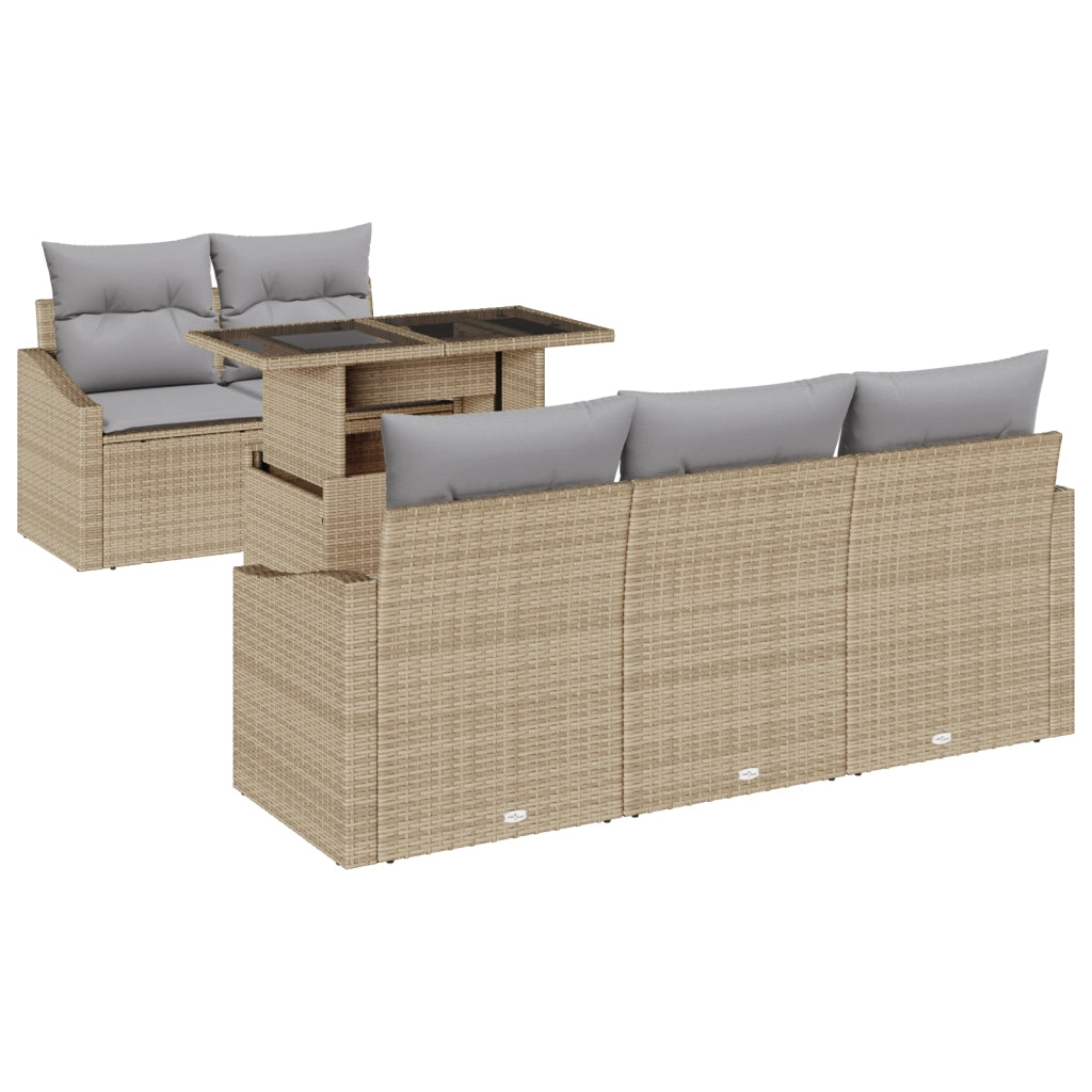 Set Divano Giardino 6 Pezzi con Cuscini Beige Polyrattan
