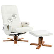 Poltrona reclinabile bianco sporco con poggiapiedi Struttura in legno imbottita in ecopelle Girevole regolabile Riscaldamento Funzione massaggio Design retrò