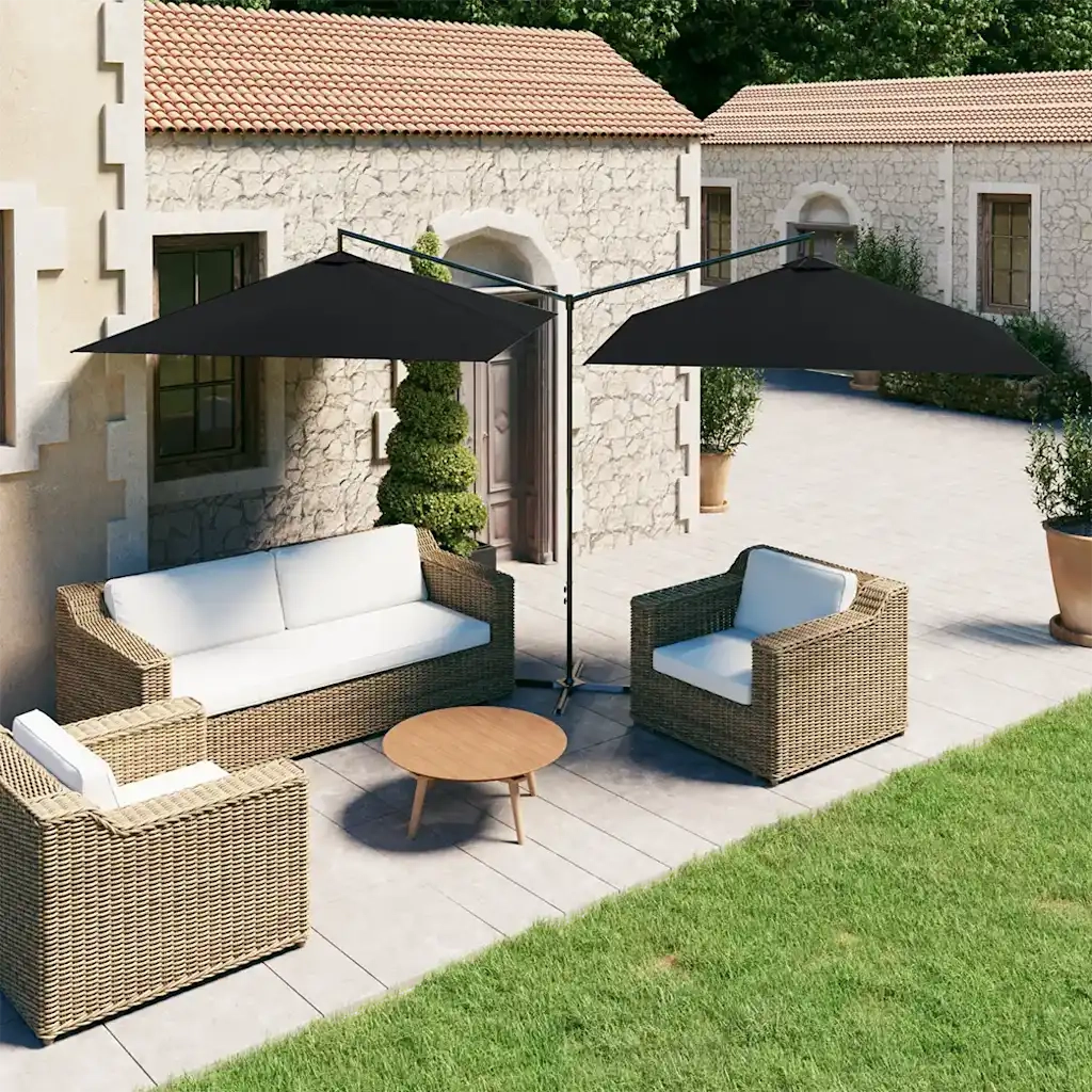 Ombrello | Parasolne Doppio con Palo in Acciaio Nero 600x300 cm
