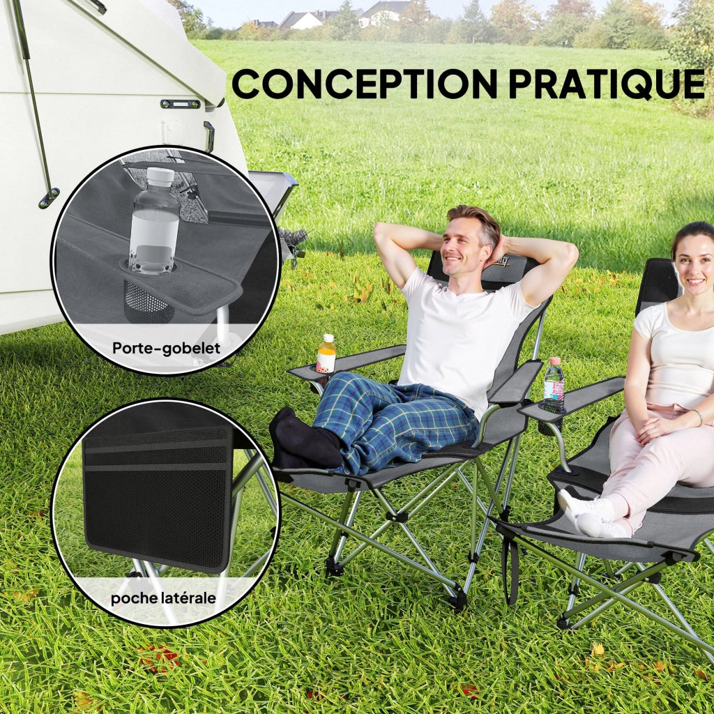 Sedia da camping pieghevole inclinabile con poggiapiedi ¨C Zephmum ¨C Grigio