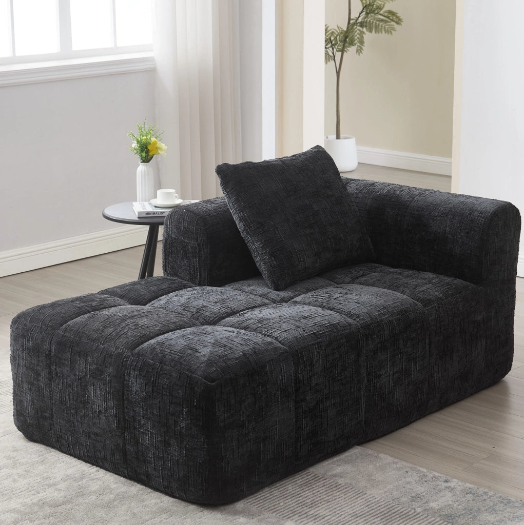 Divano Chaise Lounge Nero con Cuscino, Tasche Laterali e Rivestimento Morbido 158x90x60 cm