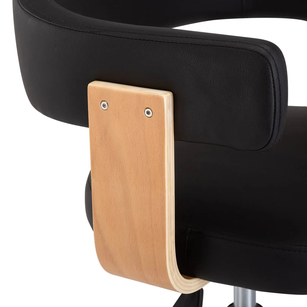 Sedia girevole da ufficio/studio in legno curvato e similpelle nera 02_0024152