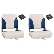 Set Sedile per Barca Pieghevole 4pz con Cuscino Blu-Bianco