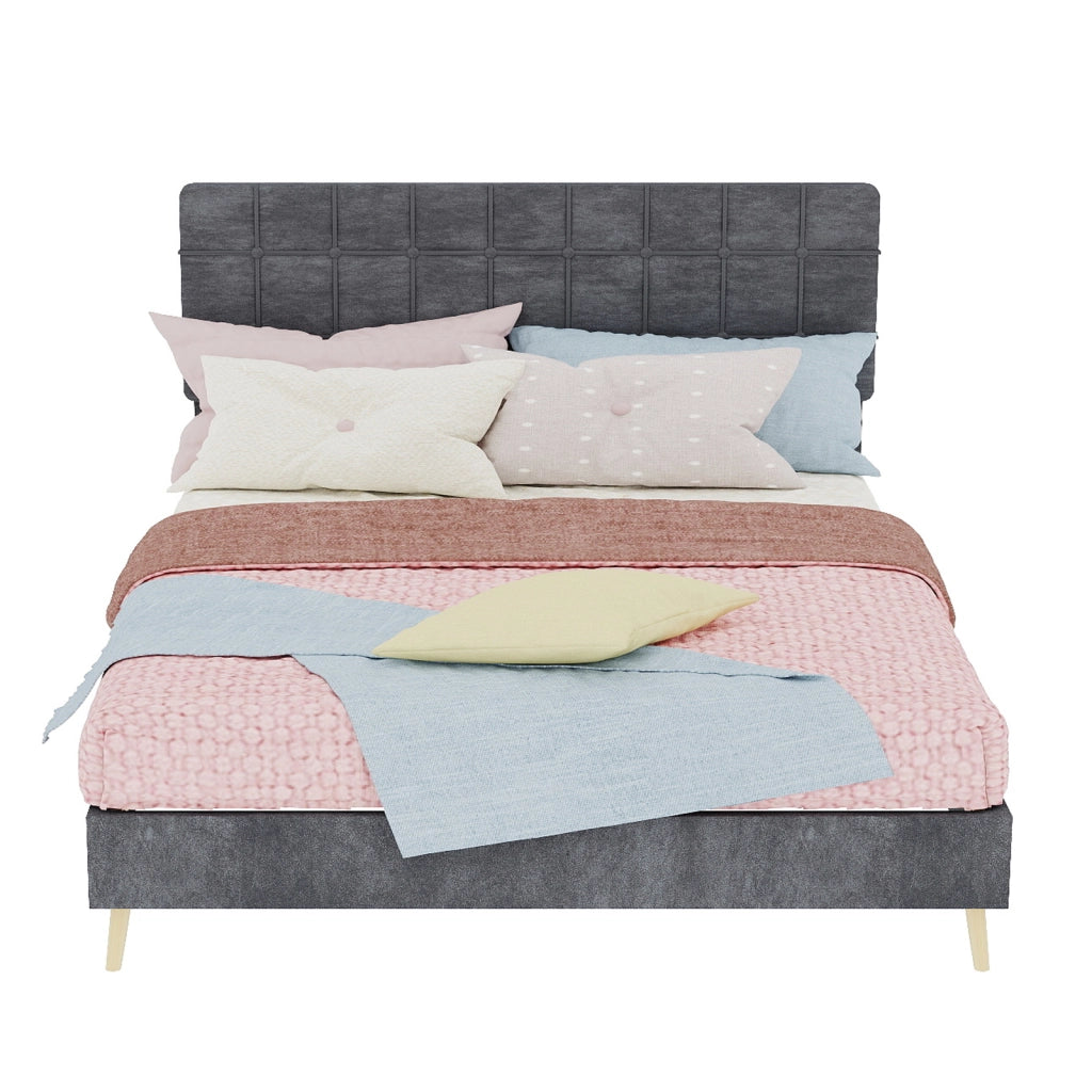 Letto matrimoniale rivestito in velluto grigio 140x200 cm