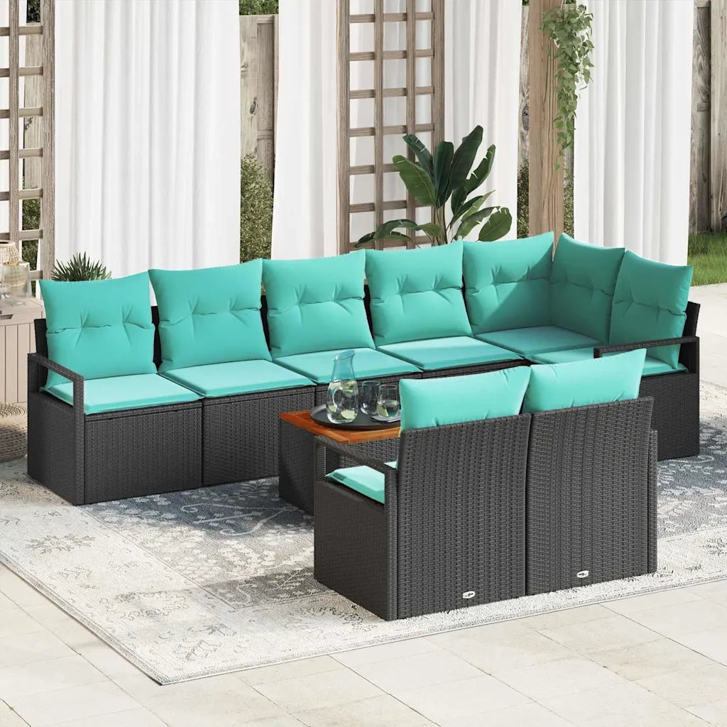 Set Divano da Giardino con cuscino 9 pcs Nero polyrattan