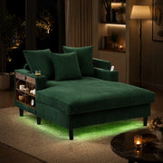 Chaise longue in velluto a coste verde smeraldo con LED e USB