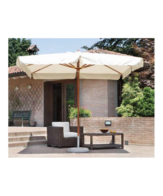 Ombrellone rettangolare MOIA 3x4m in poliestere ecrù fusto in legno teak