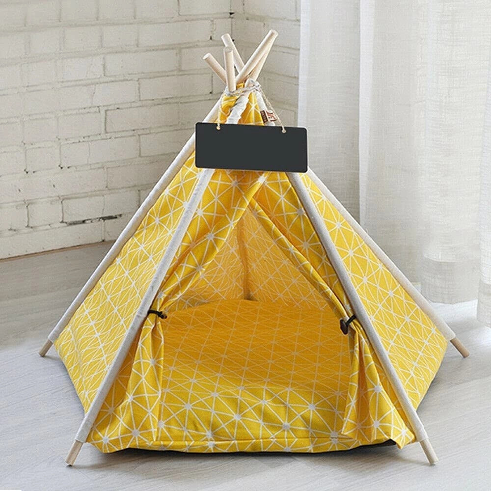 Trade Shop - Tenda Cuscino Pieghevole Giallo Grande Animali Domestici Gatto Cane 60x60x90cm -